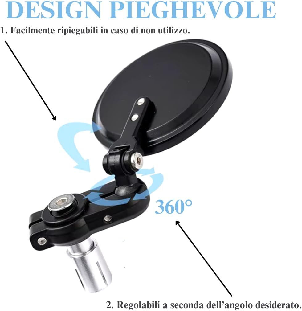 Specchietti Moto Bar End Universali Manubrio 22mm Rotondi Regolabili Cafe Racer