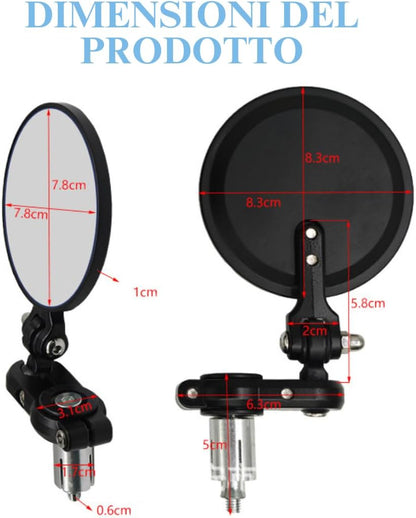 Specchietti Moto Bar End Universali Manubrio 22mm Rotondi Regolabili Cafe Racer