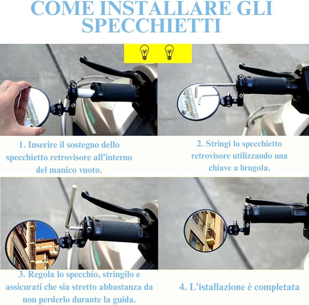Specchietti Moto Bar End Universali Manubrio 22mm Rotondi Regolabili Cafe Racer