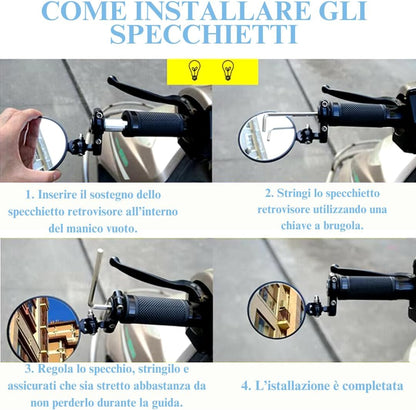Specchietti Moto Bar End Universali Manubrio 22mm Rotondi Regolabili Cafe Racer