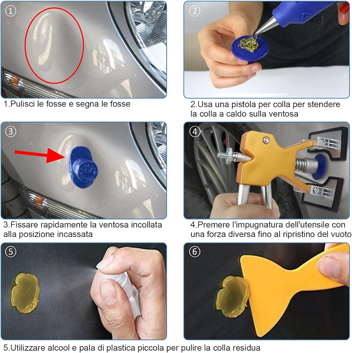 Kit  Rimozione Ammaccature Carrozzeria Auto Moto Tirabolli Pistola Colla 37Pcs
