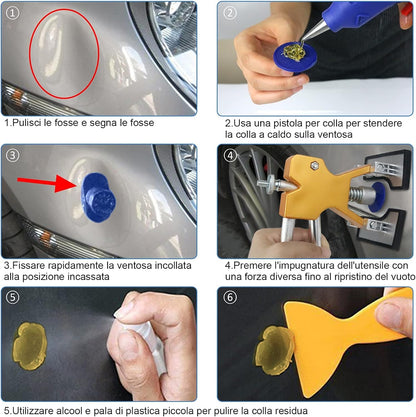 Kit  Rimozione Ammaccature Carrozzeria Auto Moto Tirabolli Pistola Colla 37Pcs