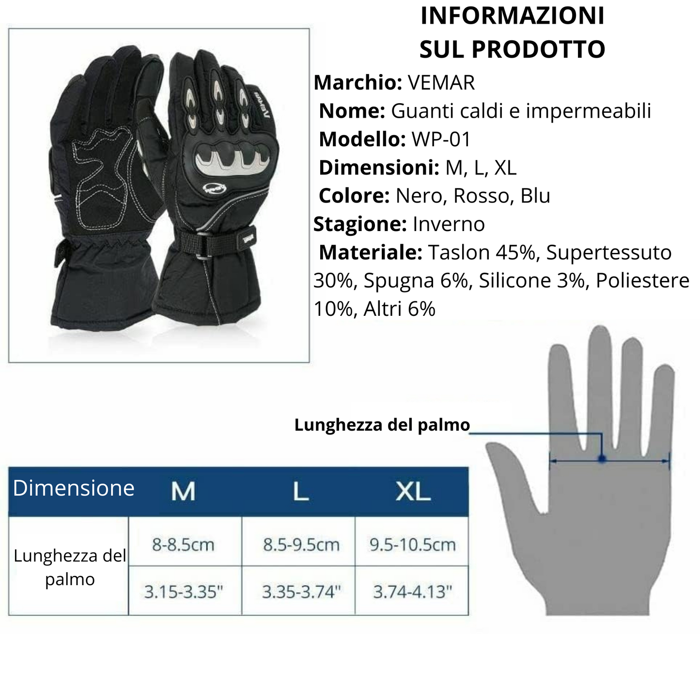 Guanti Moto Invernali Touchscreen Termici Impermeabili Caldi Antivento