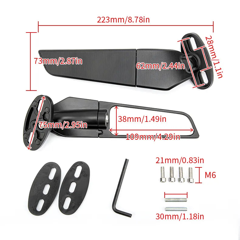 Specchietti retrovisori moto aereodinamici ali stealth wing universali alluminio