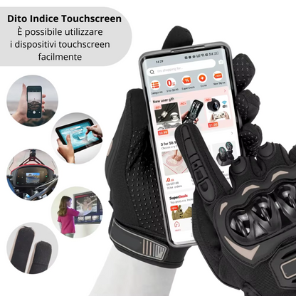 Guanti Moto Traspiranti, Antiscivolo, Touchscreen, Chiusura Regolabile