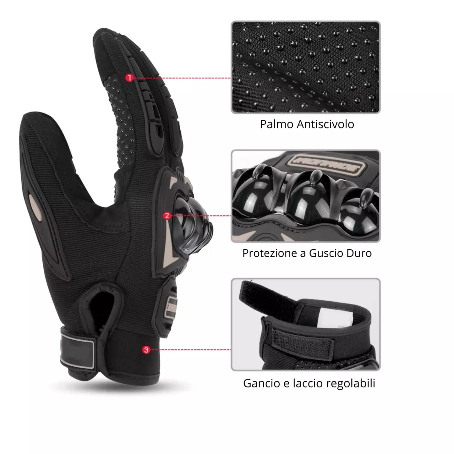 Guanti Moto Estivi Omologati Traspiranti, Antiscivolo, Touchscreen, Regolabili