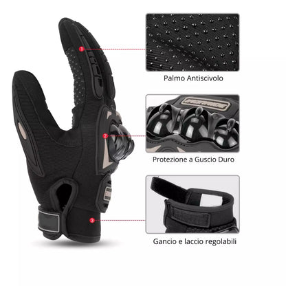 Guanti Moto Estivi Omologati Traspiranti, Antiscivolo, Touchscreen, Regolabili