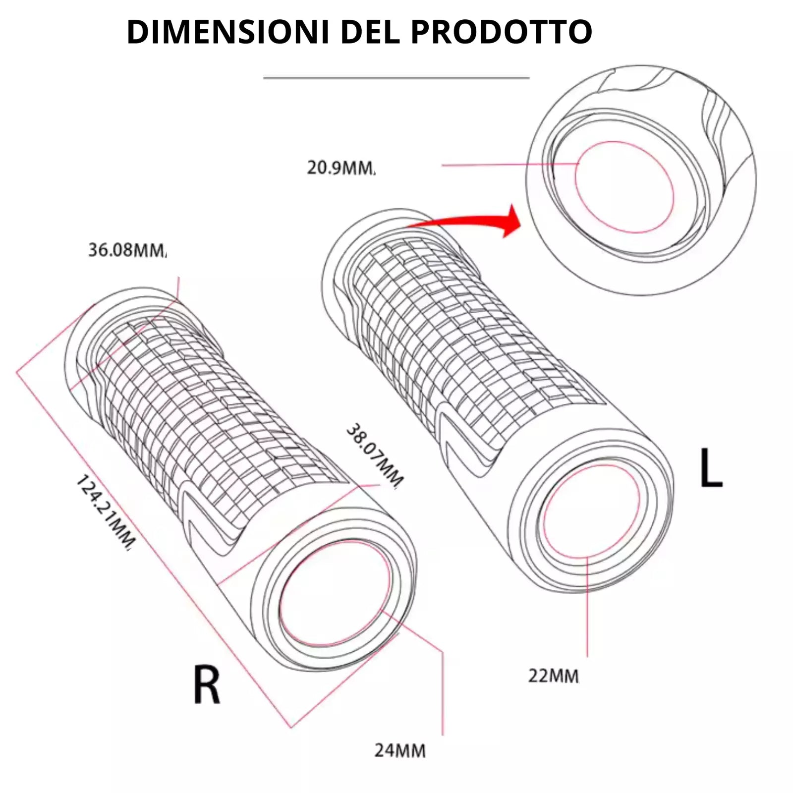 Manopole per Moto Scooter Universali Rosso in Alluminio CNC 22mm-24