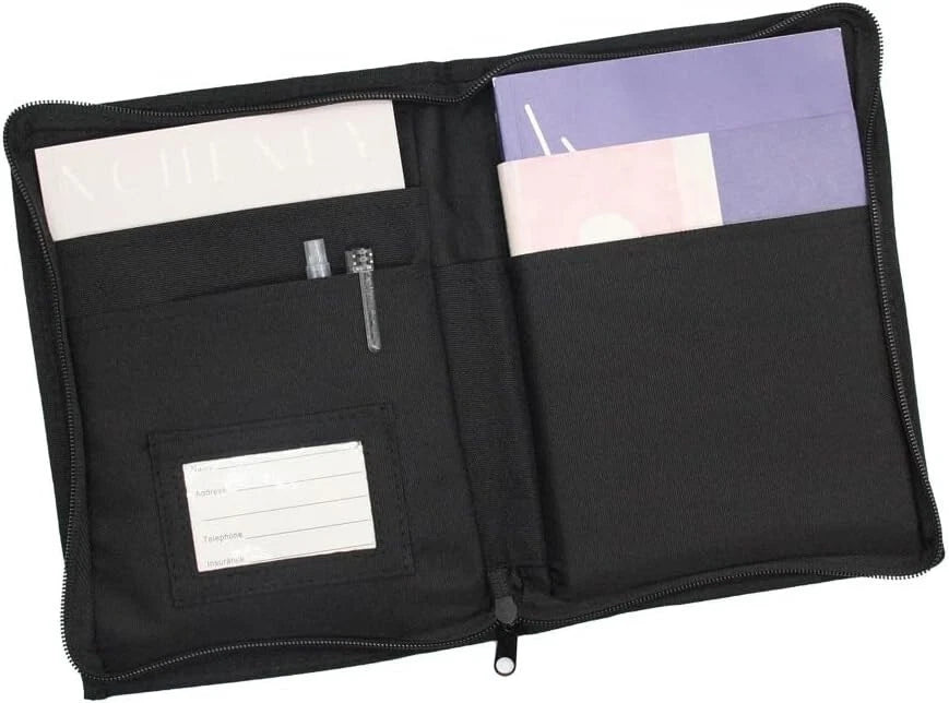 Porta Documenti Auto/Moto Nero per Libretto, Assicurazione con Tasche e Cerniera