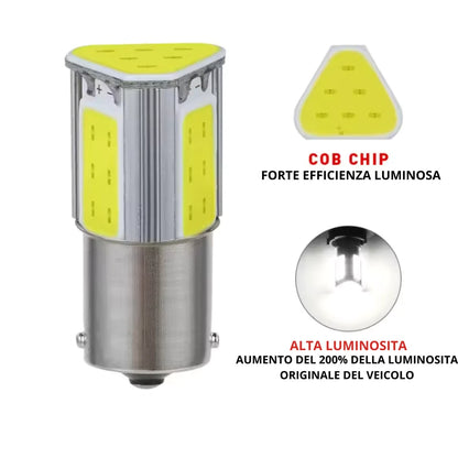 KIT 2 Lampadine Led COB 12V BA15S 1156 P21W Luce Bianca 6000K 400LM Luce Retro