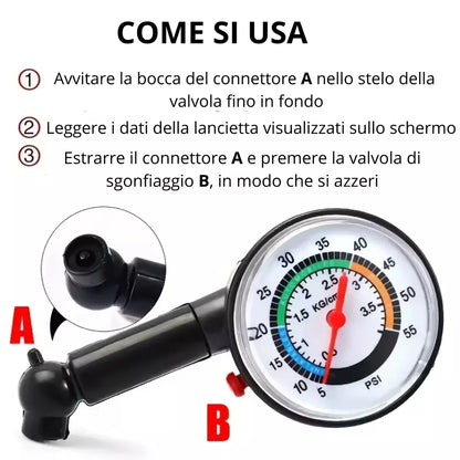 Manometro per Pneumatici ad Alta Precisione con Puntatore di Sgonfiaggio