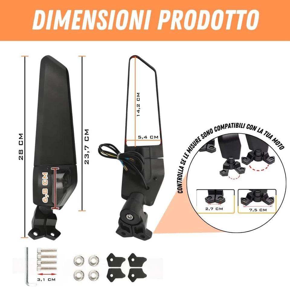 Specchietti Retrovisori Moto Universali con Frecce LED, Design Aerodinamico