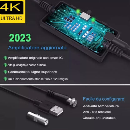 ANTENNA TV INTERNA AMPLIFICATA ANTENNA PER DTT DVB-T/DVB-T2 PER TV DIGITALE 4K