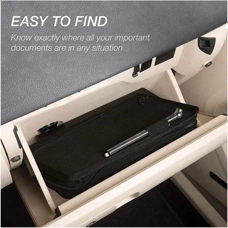 Porta Documenti Auto/Moto Nero per Libretto, Assicurazione con Tasche e Cerniera