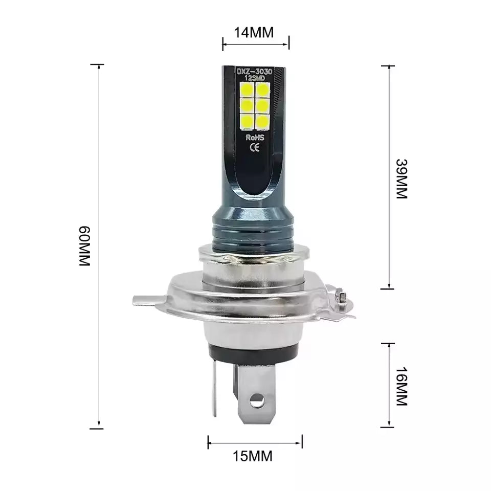 KIT 2 Lampadine H4 CANBUS a LED Fari Auto Moto Lampada Luce Bianca 80W 6000K 12V
