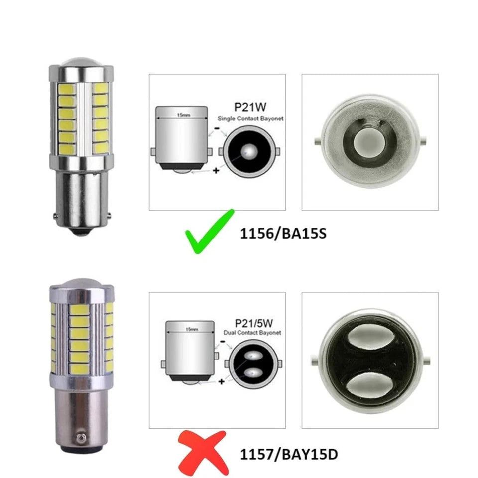 KIT 2 Lampadine LED auto 1156/BA15S P21W 5w 12v Colore Luci bianche di Posizione