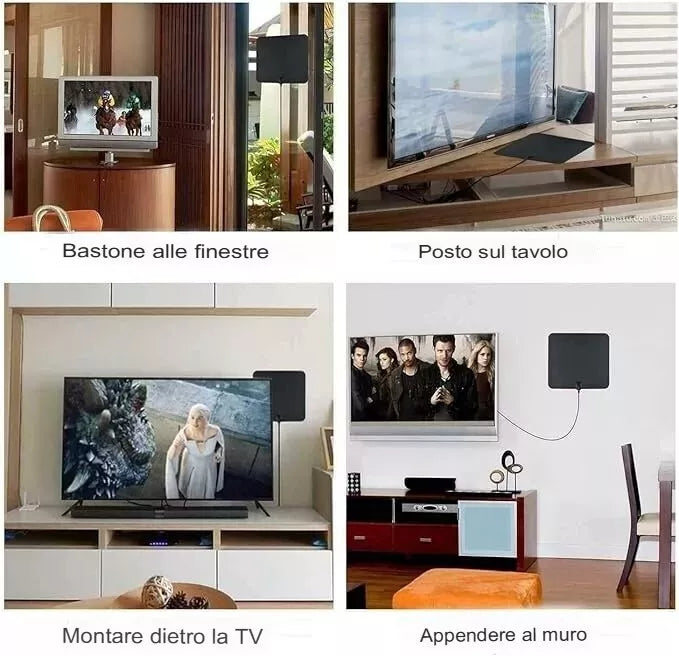 ANTENNA TV INTERNA AMPLIFICATA ANTENNA PER DTT DVB-T/DVB-T2 PER TV DIGITALE 4K