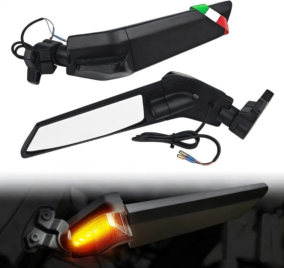Specchietti Retrovisori Moto Universali con Frecce LED, Design Aerodinamico