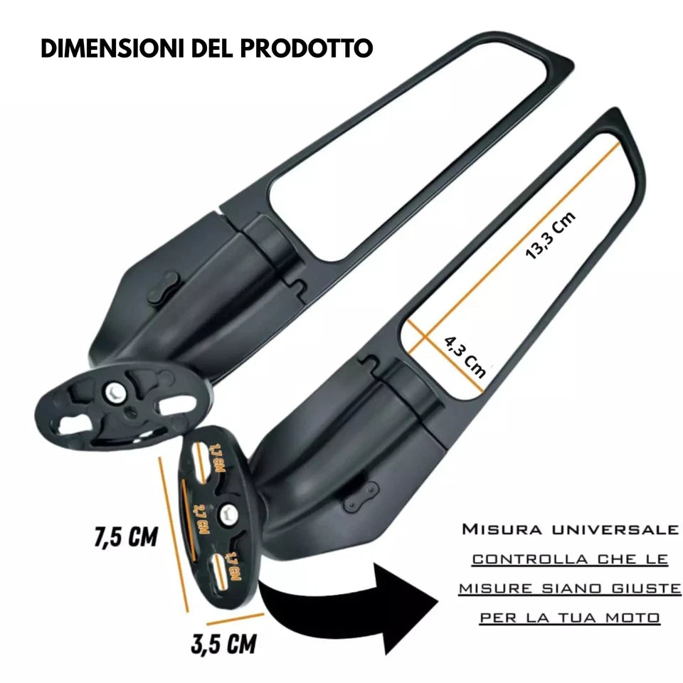SPECCHIETTI RETROVISORI MOTO ALI AERODINAMICI UNIVERSALI IN ALLUMINIO CNC