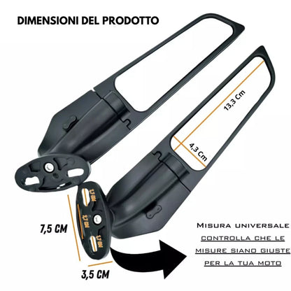 SPECCHIETTI RETROVISORI MOTO ALI AERODINAMICI UNIVERSALI IN ALLUMINIO CNC