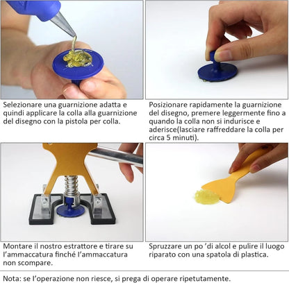 Kit Tira Bolli Bolle Carrozzeria Auto e Moto, Set 18 pz Riparazione Ammaccature