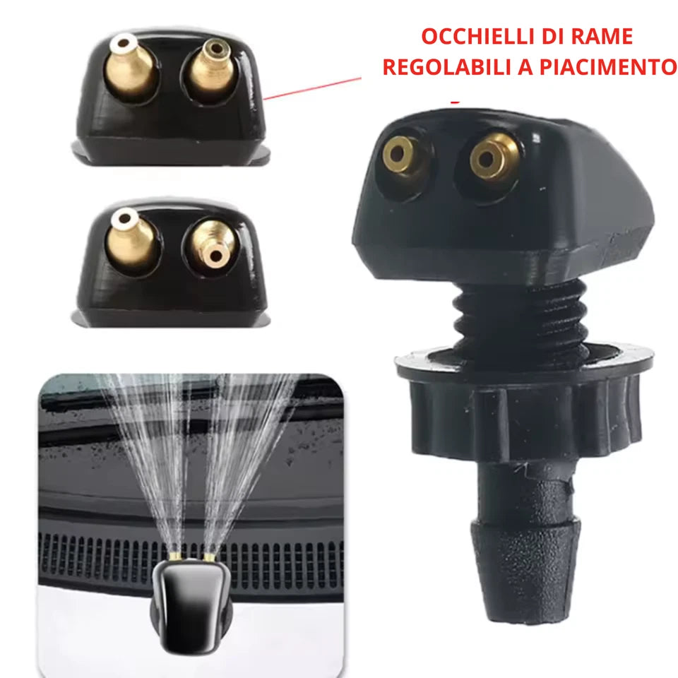 Coppia Ugelli Tergicristallo Universali per Auto a Doppio Foro in ABS Nero X2