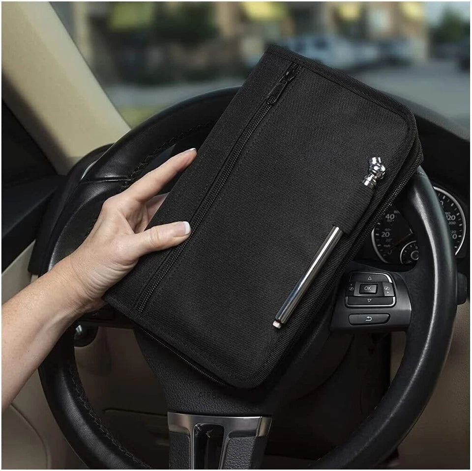 Porta Documenti Auto/Moto Nero per Libretto, Assicurazione con Tasche e Cerniera