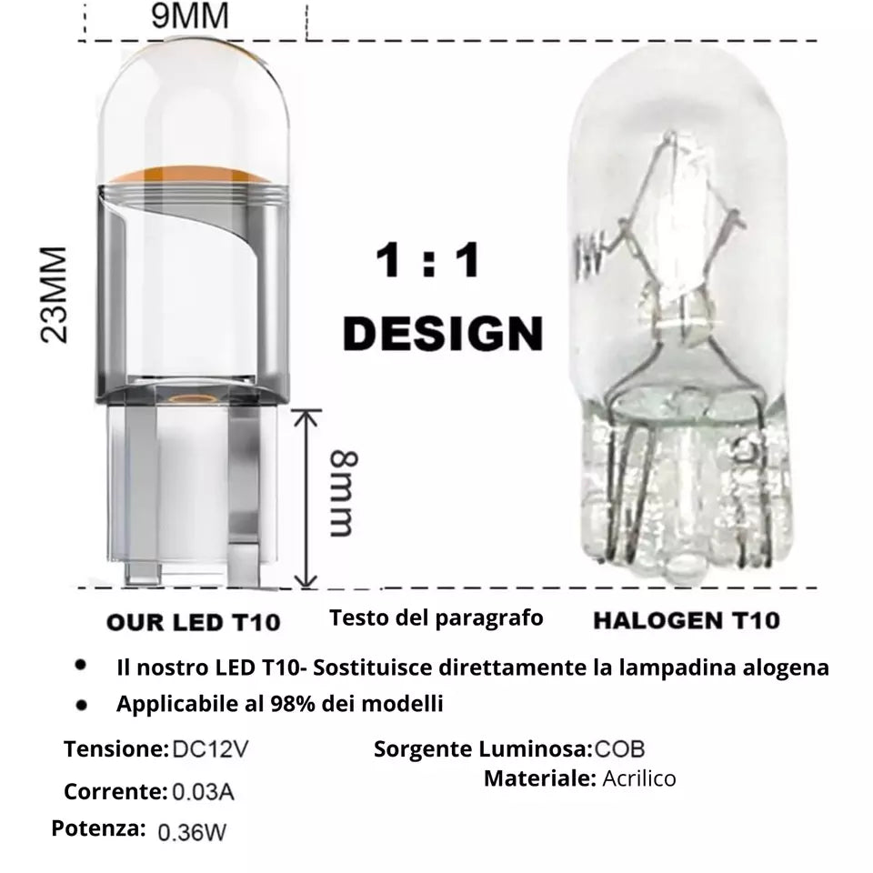 X10 Lampadine a LED T10 W5W CANBUS Senza errori 5W 6000K LUCE BIANCA 12V